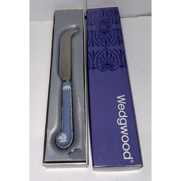 Vtg Wedgwood Blue Jasperware Cheese Knife Butler‎ Stainless Steel Blade England - Picture 1 of 9